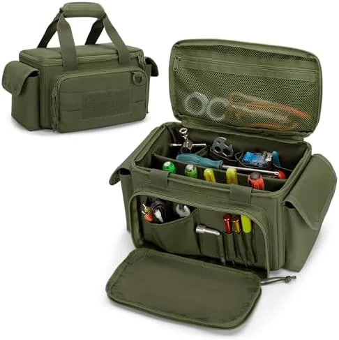 rexmica small tool bag with anti friction and thick padded bottom tool storage organizer for men tactical range bag multi functional work bag for repairman electrician carpenters green